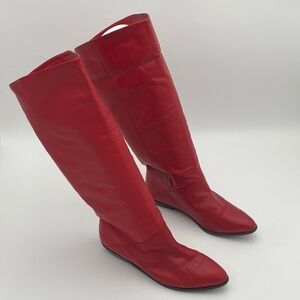 Vintage Red Women's Calf Boots women 7N pull on leather casual fall winter Y2K